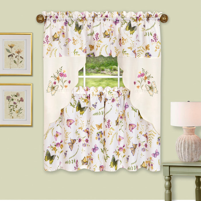 Enchanted Embellished Tier and Swag Set for Household Textiles - Curtains - Easy Rod Pocket Setup - 58'' x 36'' Swag - Cozy Light Filtering - Machine Washable - 58x24
