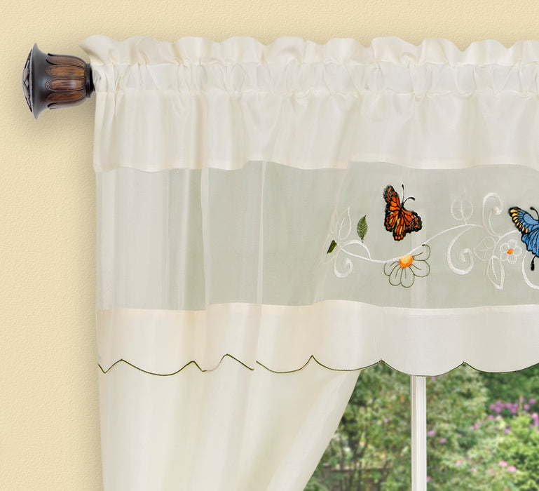 Embellished Cottage Window Curtain Set with Chefs Design, 5-Piece, Daisy Meadow Style - 58x24