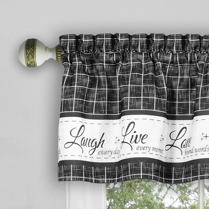 Window Curtain Valance - Live, Love, Laugh - Polyester Fabric - Easy Installation - Machine Washable
