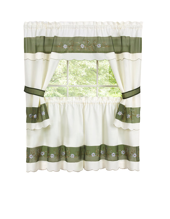 Berkshire Embellished Cottage Window Curtain Set- 5-Piece, 100% Polyester, Easy Install & Low-Maintenance - 58x24