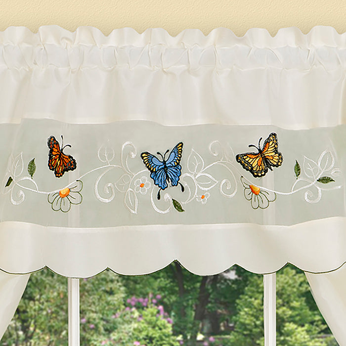 Embellished Cottage Window Curtain Set with Chefs Design, 5-Piece, Daisy Meadow Style - 58x36