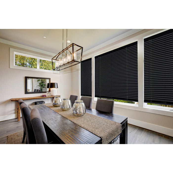 1" Room Darkening Mini Blind - Black with Child and Pet Safety, Fashionable Headrail