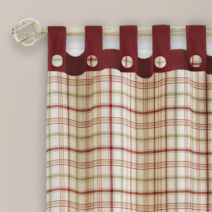 Tattersall Plaid Button Tab Top Window Curtain Panel, 63 Inches
