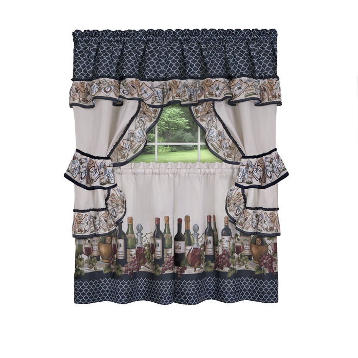 Cottage Window Curtain Set - Chateau, 5-Piece with Valance, Tiers, and Tiebacks - Navy - 57x36