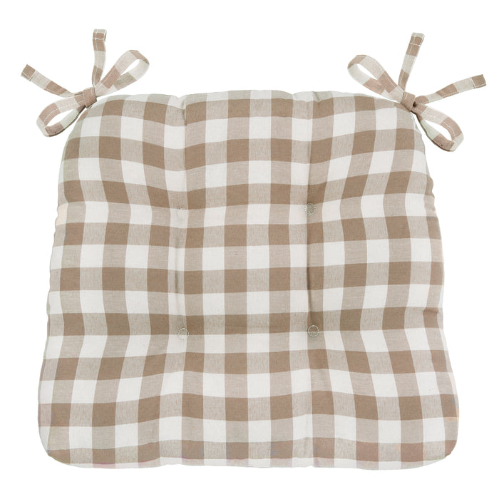 Check Tufted Chair Seat Cushions - Set of 2 with Stain-Repellent Poly-Cotton Fabric
