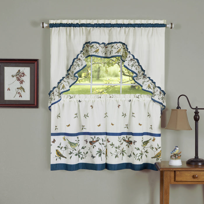 Printed Tier and Swag Window Curtain Set - 57x24 - Blue - LoveBirds Print