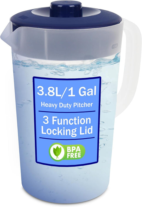 Water Pitcher with Lid 1 Gallon Pitcher BPA Free & Phthalate Free - Navy | Freezer/Dishwasher Safe