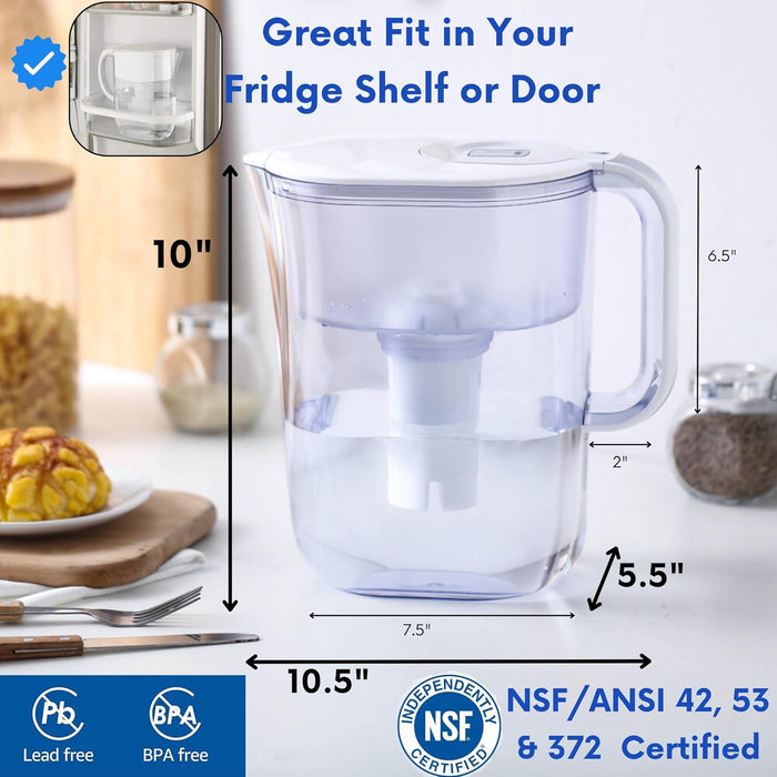 10-Cup Water Filter Pitcher with 5 Water Filters & Electronic Filter Change Reminder - Compatible Brita Water Pitcher Brita Filter Replacement - Compatible Brita Filter Pitcher