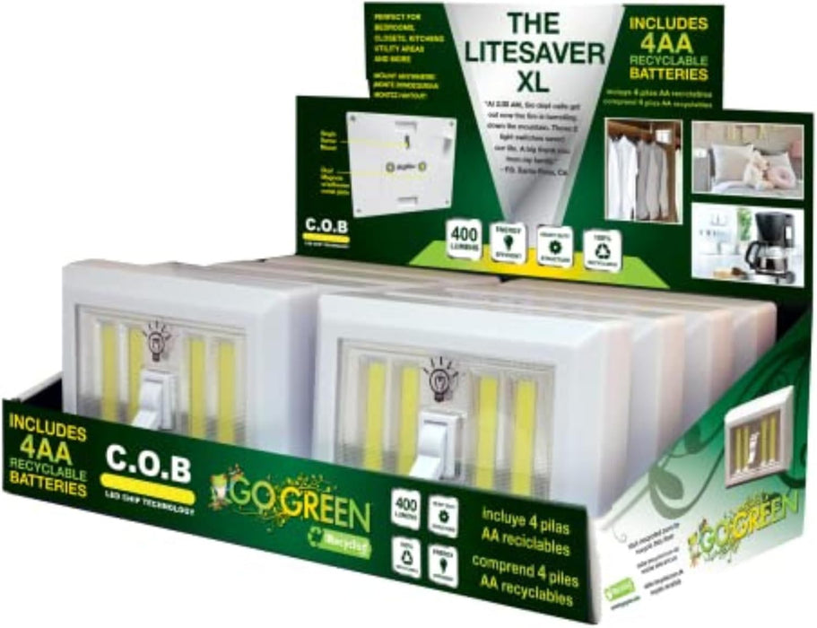 Joey'z Litesaver Xl Magnetic Led Light, Battery Powered Stick-On Cob Switch, 400 Lumen Portable Night Light, Battery Powered Lights