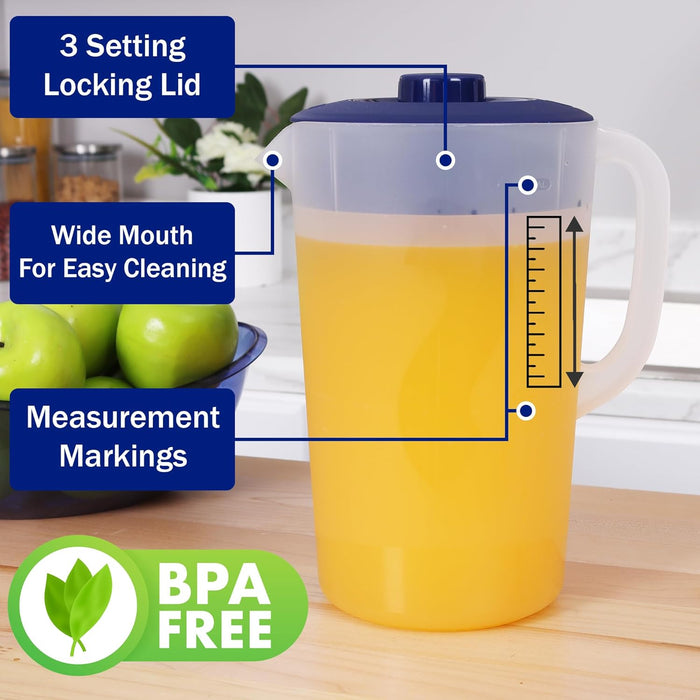 Water Pitcher with Lid 1 Gallon Pitcher BPA Free & Phthalate Free - Navy | Freezer/Dishwasher Safe