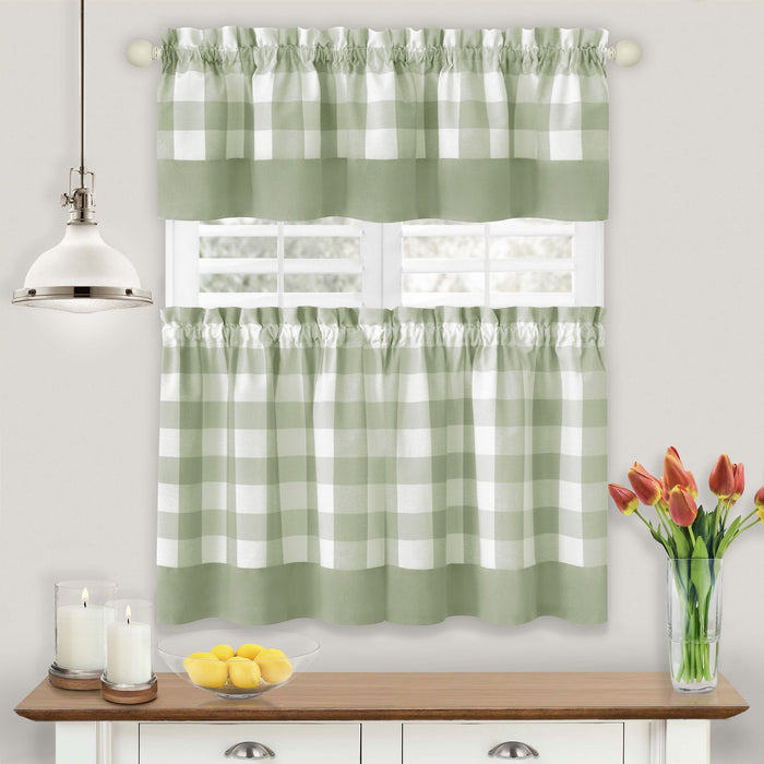 Window Curtain Tier Pair and Valance Set - Apple Green - 57x36