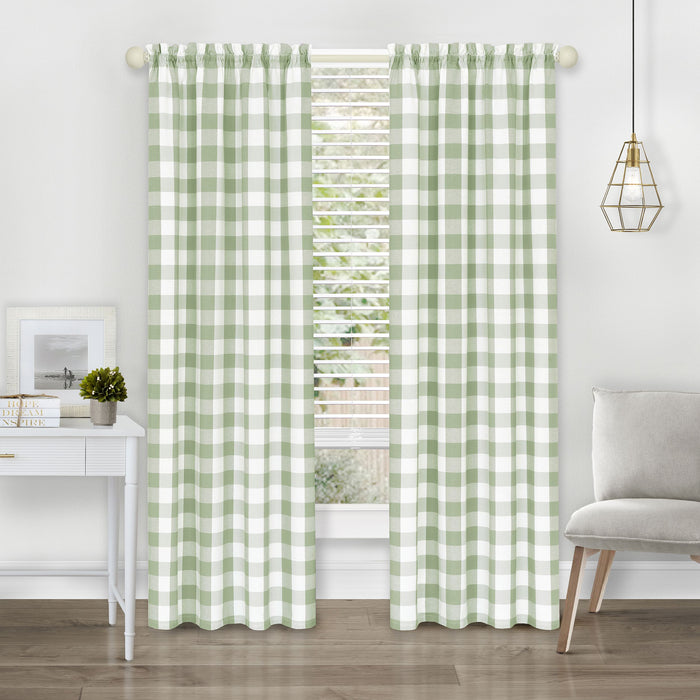 Hunter Rod Pocket Window Curtain Panel - Light-Filtering Fabric, 42 Inches Wide, Machine Washable - Apple Green - 42x84