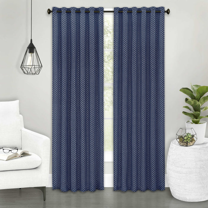 Front Tab Window Curtain Panel with Yarn-Dyed Accents - Bedford Collection