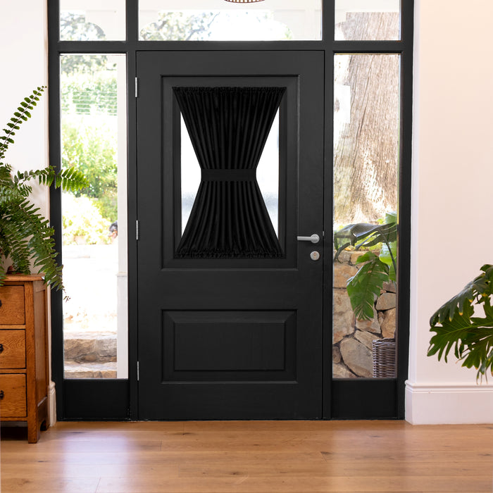 Darcy Rod Pocket Door Panel with Tieback, Soft Radiance, 25 x 40 inches, Machine Washable - Black - 25x40