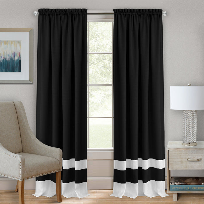 Darcy Rod Pocket Window Curtain Panel - 42 Inches Width - Light Filtering - Machine Washable - Geometric Diamond Clipped Design - Textiles & Soft Furnishings - Black/White - 52x63