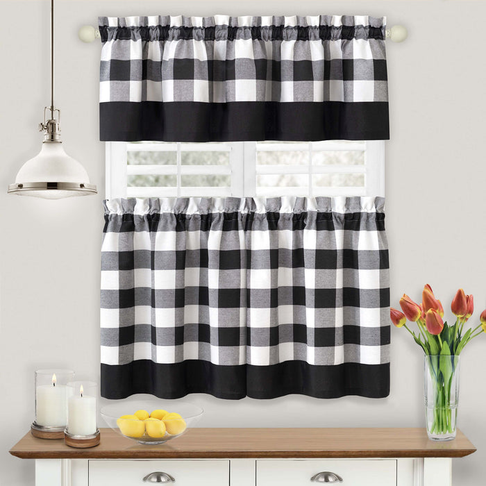 Window Curtain Tier Pair and Valance Set - Black - 57x24