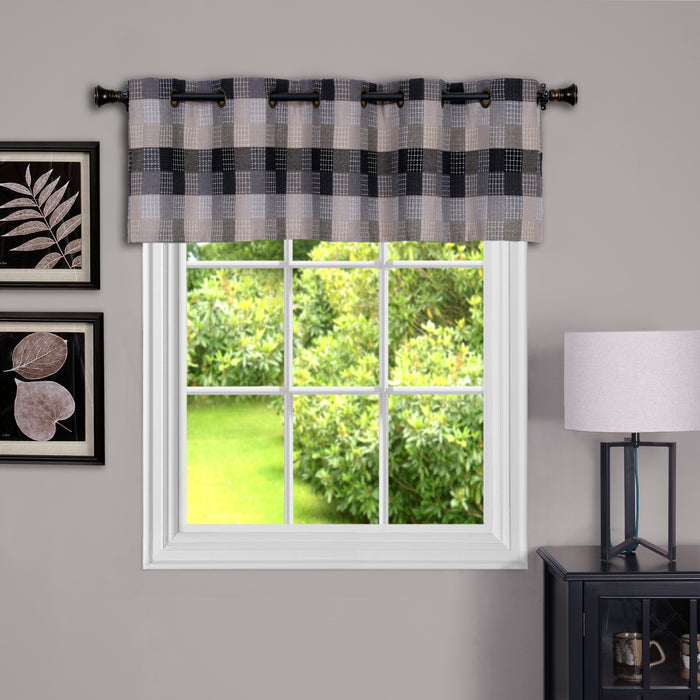 Harvard Plaid Valance with 10 Small Grommets, Easy to Install and Maintain - 58x14 - Black