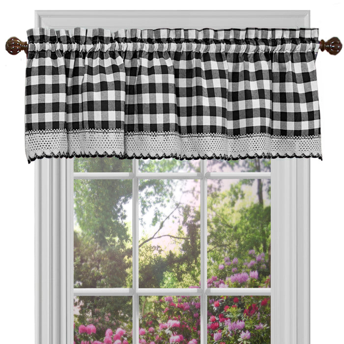 Buffalo Check Window Valance, 58'' x 14'', Light Filtering Effect, Polyester Cotton Blend - Black