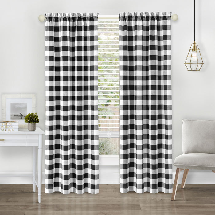 Hunter Rod Pocket Window Curtain Panel - Light-Filtering Fabric, 42 Inches Wide, Machine Washable - Black - 42x63