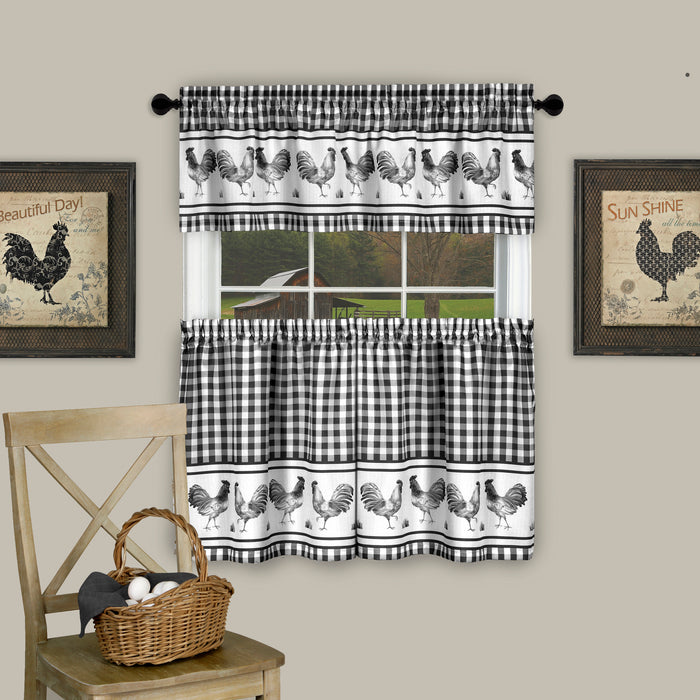 Window Curtain Tier Pair and Valance Set - Black - 58x24