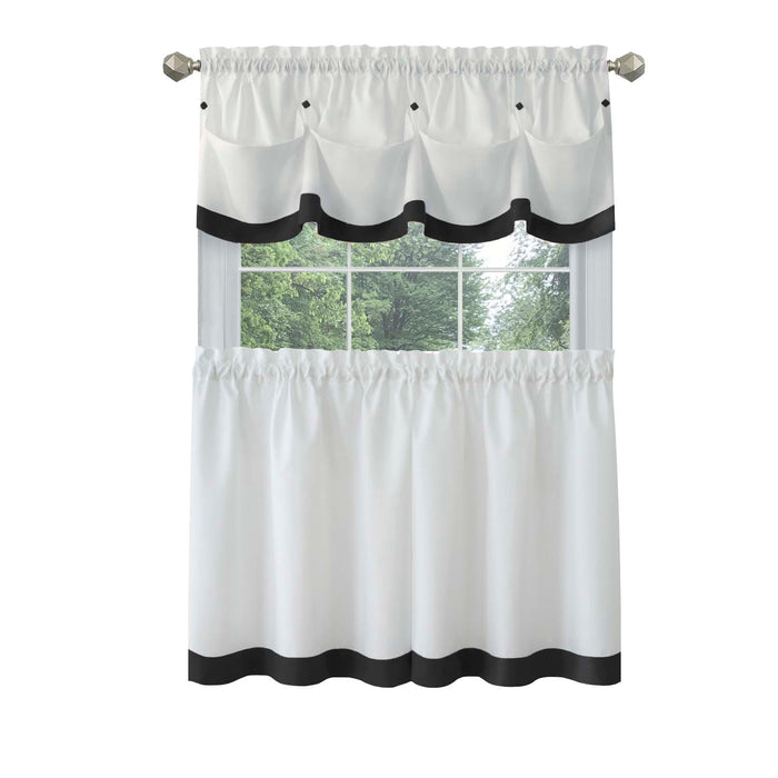 Window Curtain Tier Pair and Valance Set - Black - 58x24