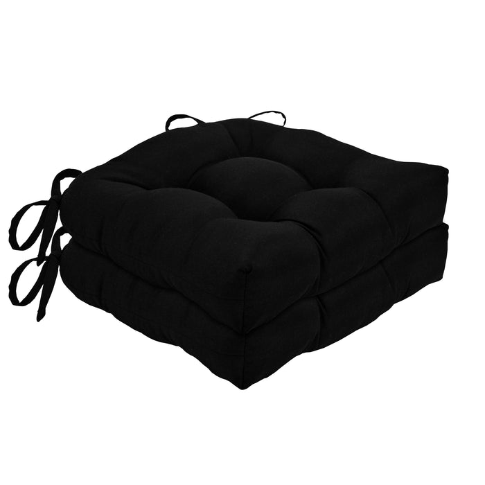 Chase Tufted Chair Seat Cushions - Set of 2 with Stain-Repellent Poly-Cotton Fabric - Black