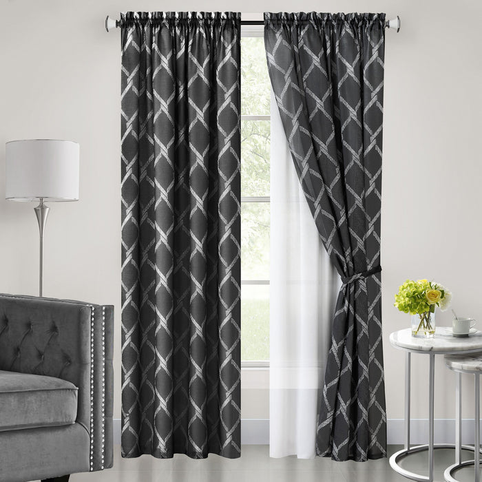 Double Layered Rod Pocket Window Curtain Panel - Black - 52x84