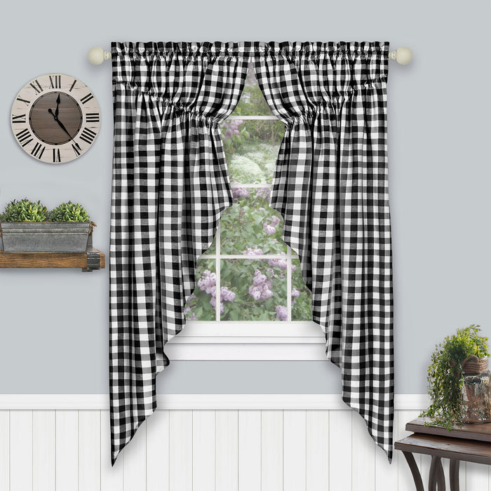 Check Gathered Swag Window Curtain Pair - Light Filtering Effect - Buffalo Style - 72x63 - Black