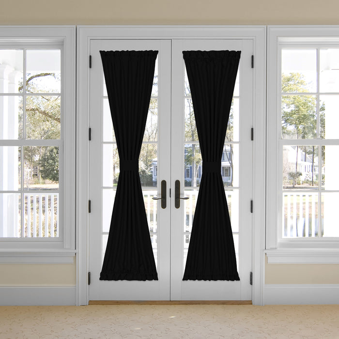 Darcy Rod Pocket Door Panel with Tieback, Soft Radiance, Machine Washable - Black - 25x72