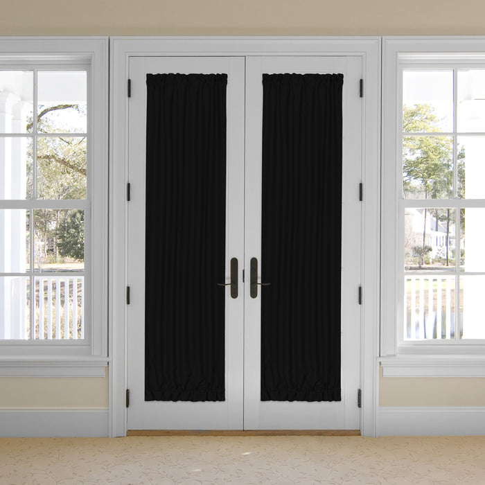 Darcy Rod Pocket Door Panel with Tieback, Soft Radiance, Machine Washable - Black - 25x72