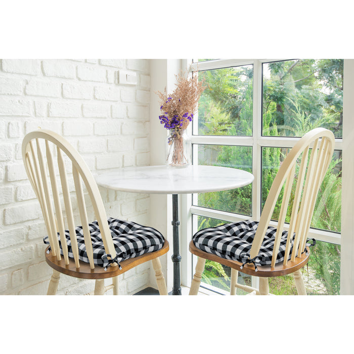 Check Tufted Chair Seat Cushions - Set of 2 with Stain-Repellent Poly-Cotton Fabric - Black/White