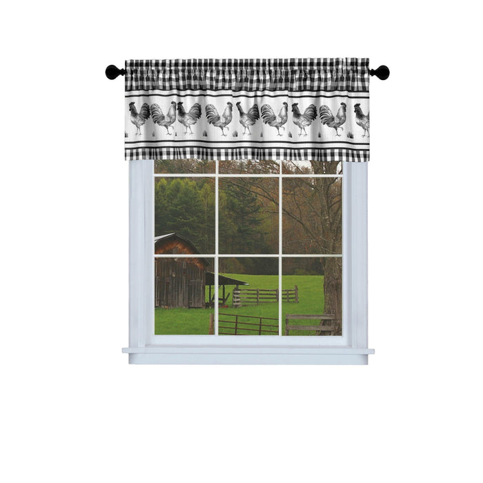 Barnyard Rod Pocket Window Curtain Valance - 58 Inches x 14 Inches, Soft Chenille Fabric - Black