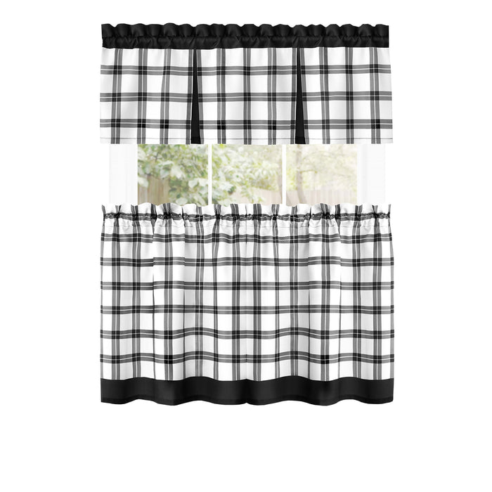 Tate Tier and Valance Window Set - Plaid Window Curtains with 53" Valance Width - Black - 58x36