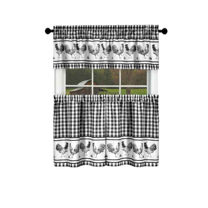 Window Curtain Tier Pair and Valance Set - Black - 58x24