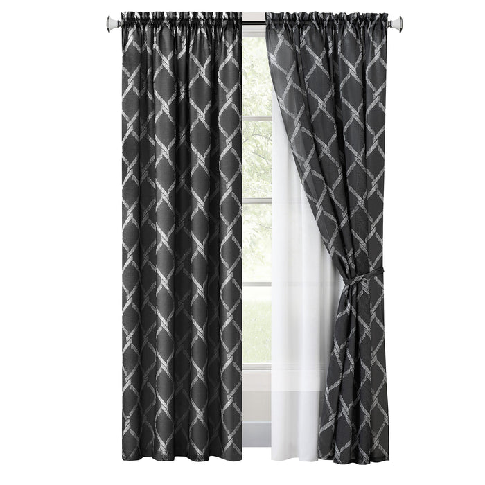 Double Layered Rod Pocket Window Curtain Panel - Black - 52x84