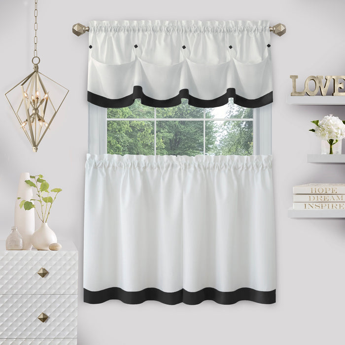 Window Curtain Tier Pair and Valance Set - Black - 58x24