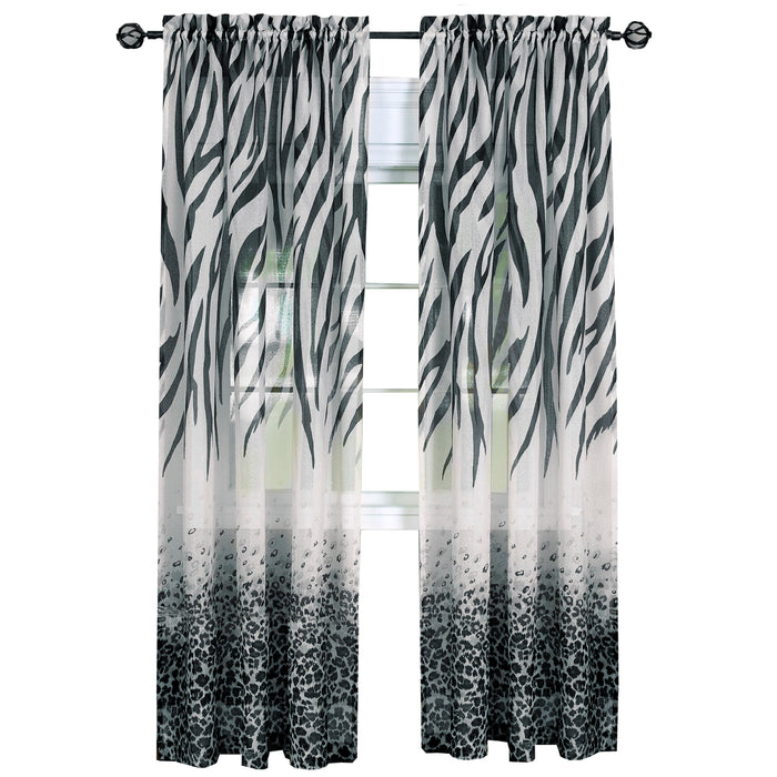 Kenya Window Curtain Panel by Masterpieces - Leopard and Zebra Print, Rod Pockets, 100% Polyester - Black - 50x63