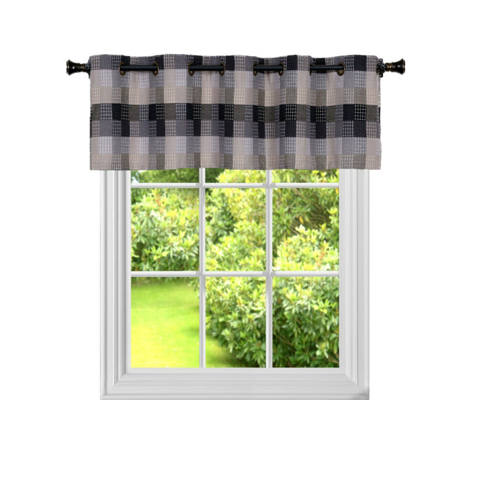 Harvard Plaid Valance with 10 Small Grommets, Easy to Install and Maintain - 58x14 - Black