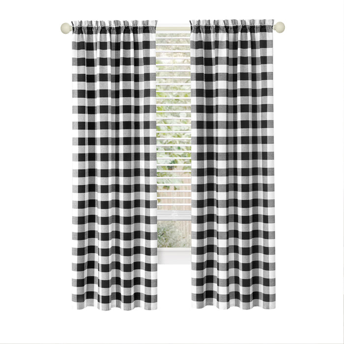 Hunter Rod Pocket Window Curtain Panel - Light-Filtering Fabric, 42 Inches Wide, Machine Washable - Black - 42x63