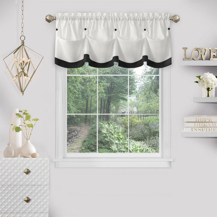 Lana Rod Pocket Window Curtain Valance - 52 Inches x 14 Inches, Soft Chenille Fabric - Black