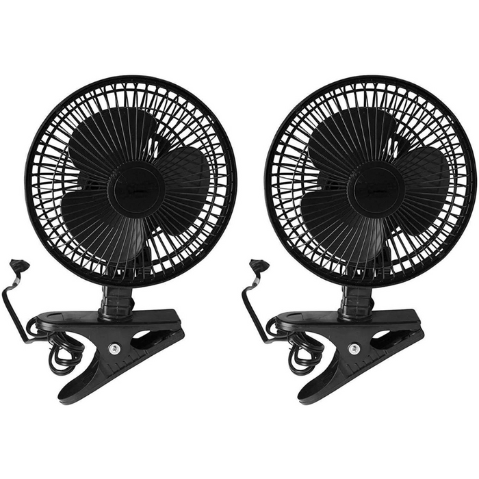 6 INCH - 2 Speed - Adjustable Tilt, Whisper Quiet Operation Clip-On-Fan with 5.5 Foot Cord and Steel Safety Grill (6" Fan with 5 FT Cord) - 2 Pack - Black