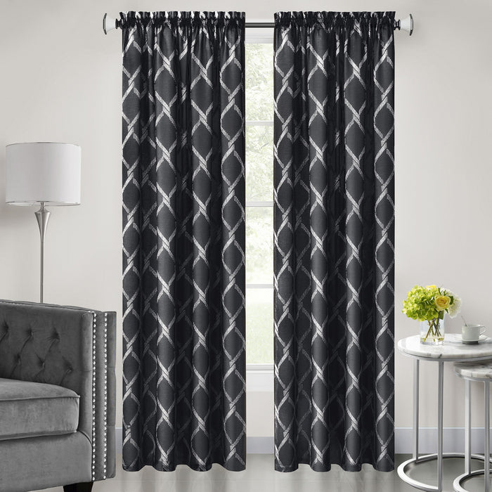 Double Layered Rod Pocket Window Curtain Panel - Black - 52x84