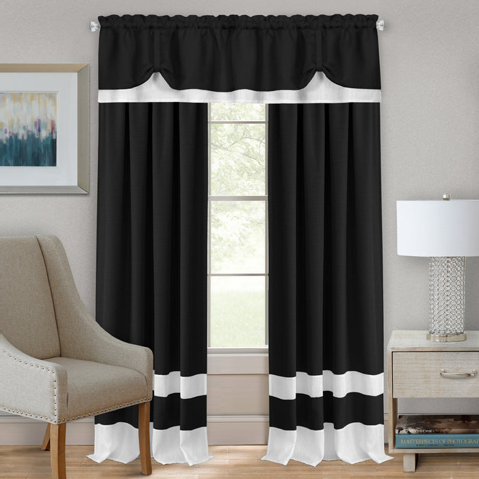 Darcy Rod Pocket Window Curtain Panel - 42 Inches Width - Light Filtering - Machine Washable - Geometric Diamond Clipped Design - Textiles & Soft Furnishings - Black/White - 52x63