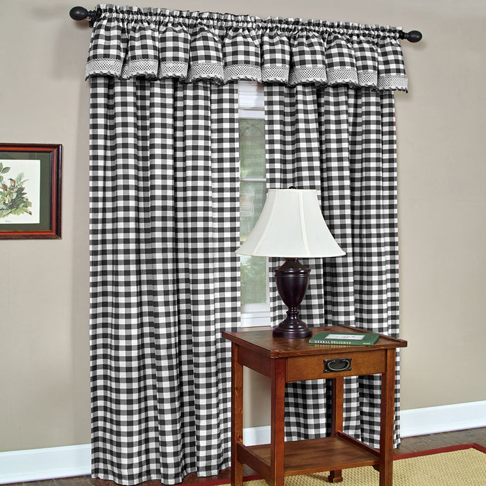 Buffalo Check Window Curtain Panel, 42 Inches Width, Light Filtering, Easy-Care Blend, Sold Separately - Black - 42x95