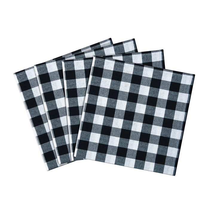 Check Dinner Table Napkins - Set of Four - Black/White