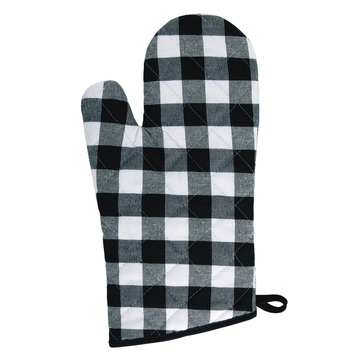 Check Oven Mitt - 7-inx13-in - Set of Two - Black/White