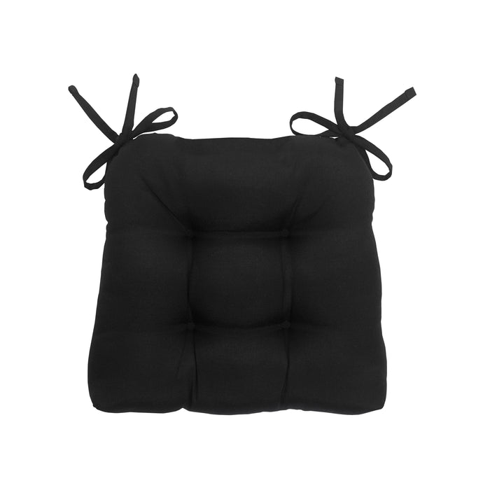 Chase Tufted Chair Seat Cushions - Set of 2 with Stain-Repellent Poly-Cotton Fabric - Black