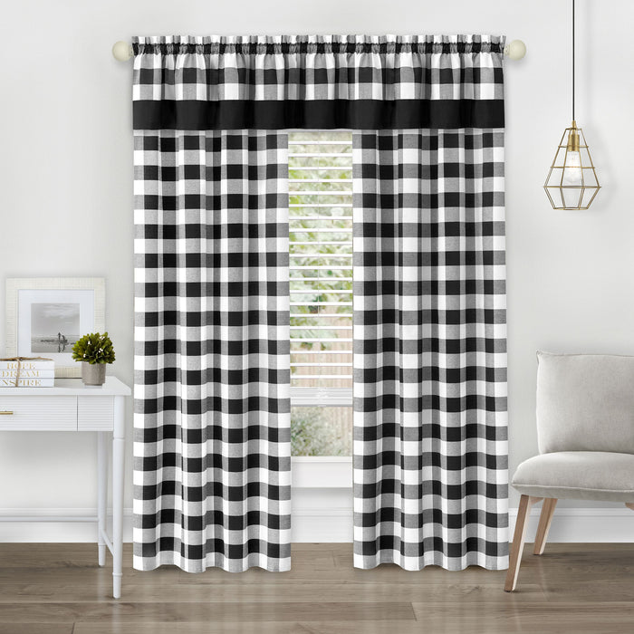 Hunter Rod Pocket Window Curtain Panel - Light-Filtering Fabric, 42 Inches Wide, Machine Washable - Black - 42x63