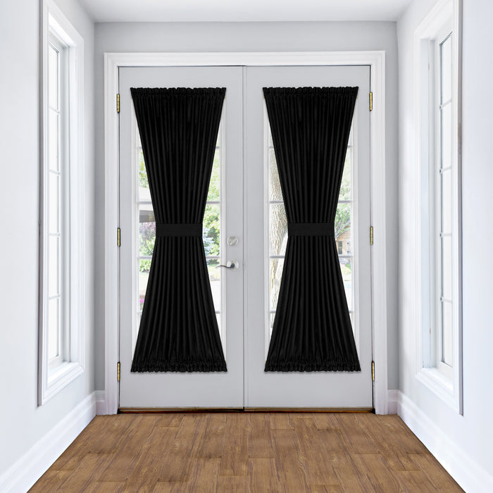 Darcy Rod Pocket Door Panel with Tieback, Soft Radiance, Machine Washable - Black - 54x72