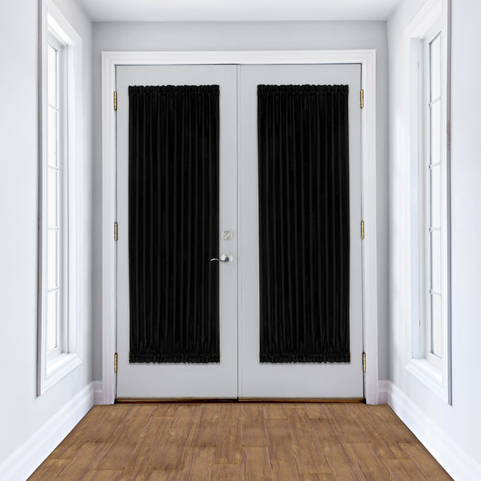 Darcy Rod Pocket Door Panel with Tieback, Soft Radiance, Machine Washable - Black - 54x72